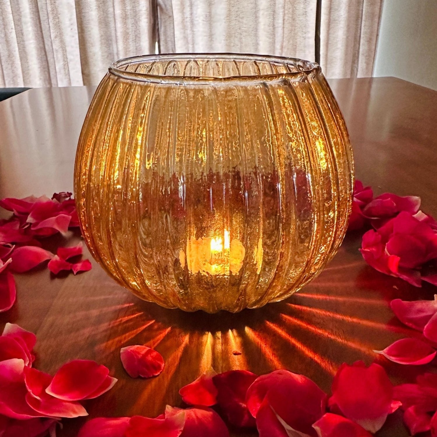 Glass Lamp with Metal Flower Platter - Nurture India