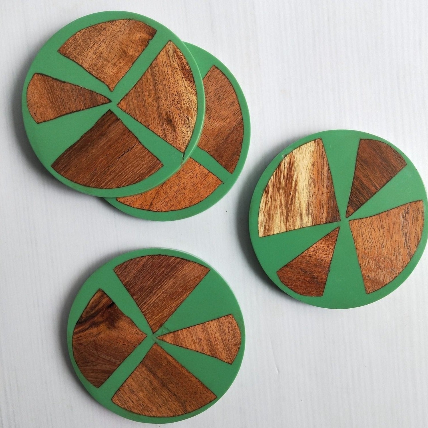 Green Wood & Resin Coasters Set of 4 - Stylish & Functional Home Decor - Nurture India