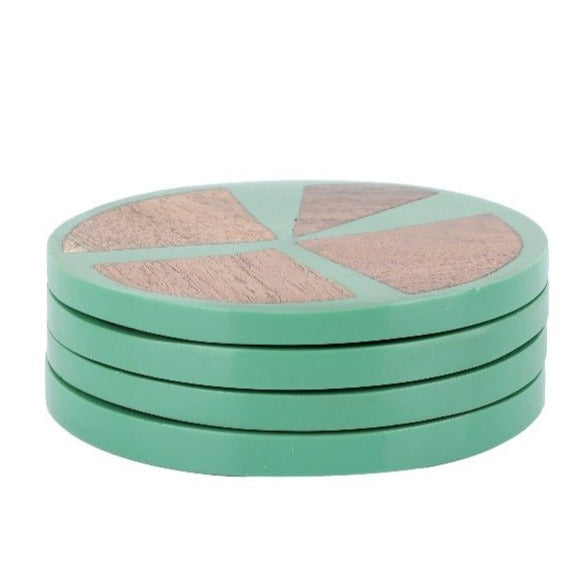 Green Wood & Resin Coasters Set of 4 - Stylish & Functional Home Decor - Nurture India