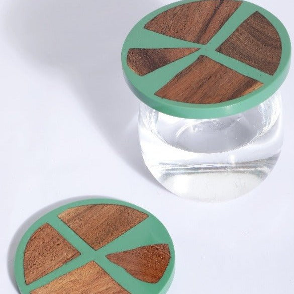 Green Wood & Resin Coasters Set of 4 - Stylish & Functional Home Decor - Nurture India