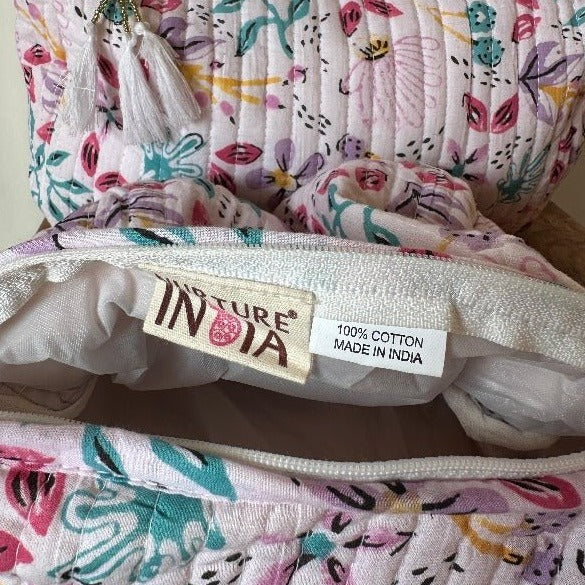 Handblockprinted Water Resistant Cosmetic Pouch Set of 3 - Nurture India