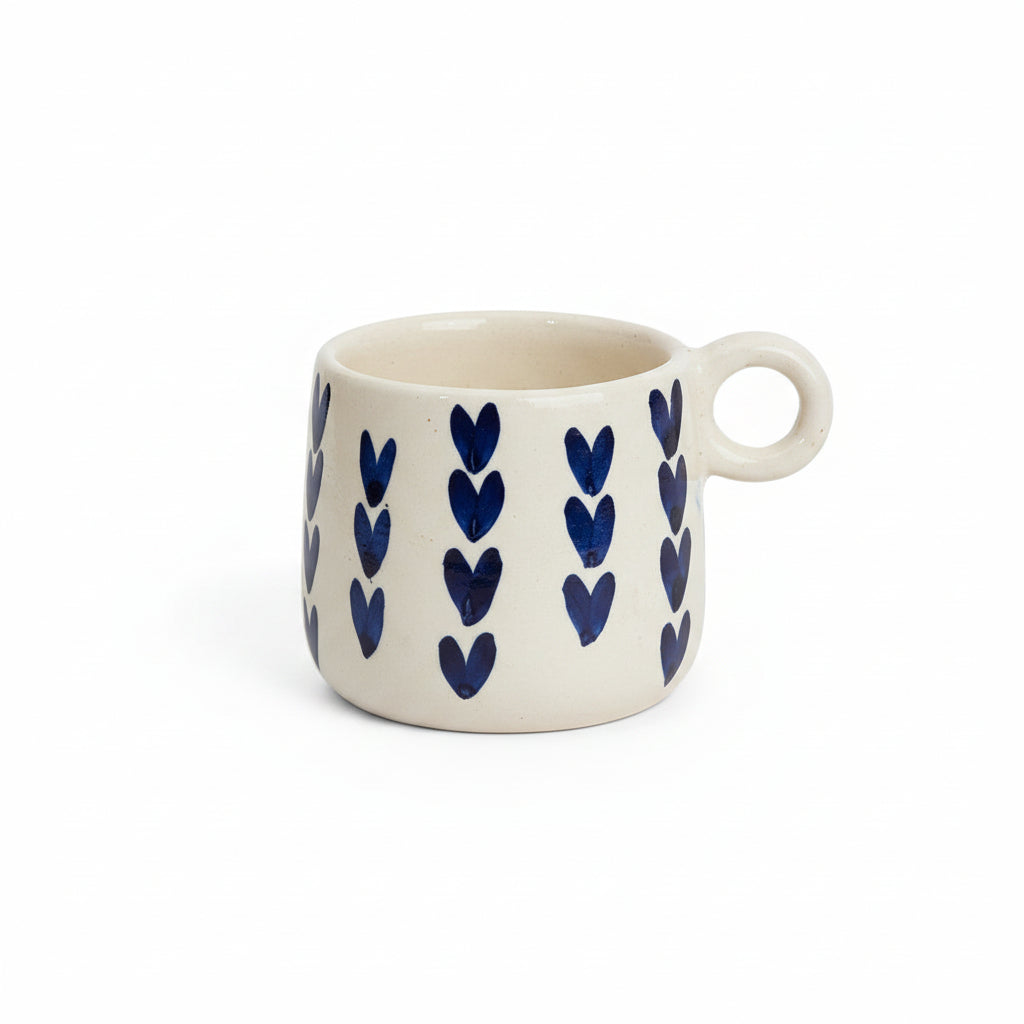 Handcrafted Ceramic Mug with Dark Blue Heart Design (350ml)