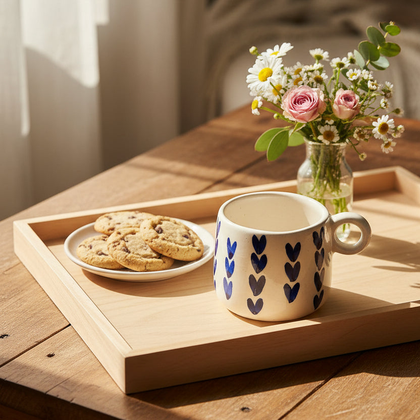 Handcrafted Ceramic Mug with Dark Blue Heart Design (350ml)
