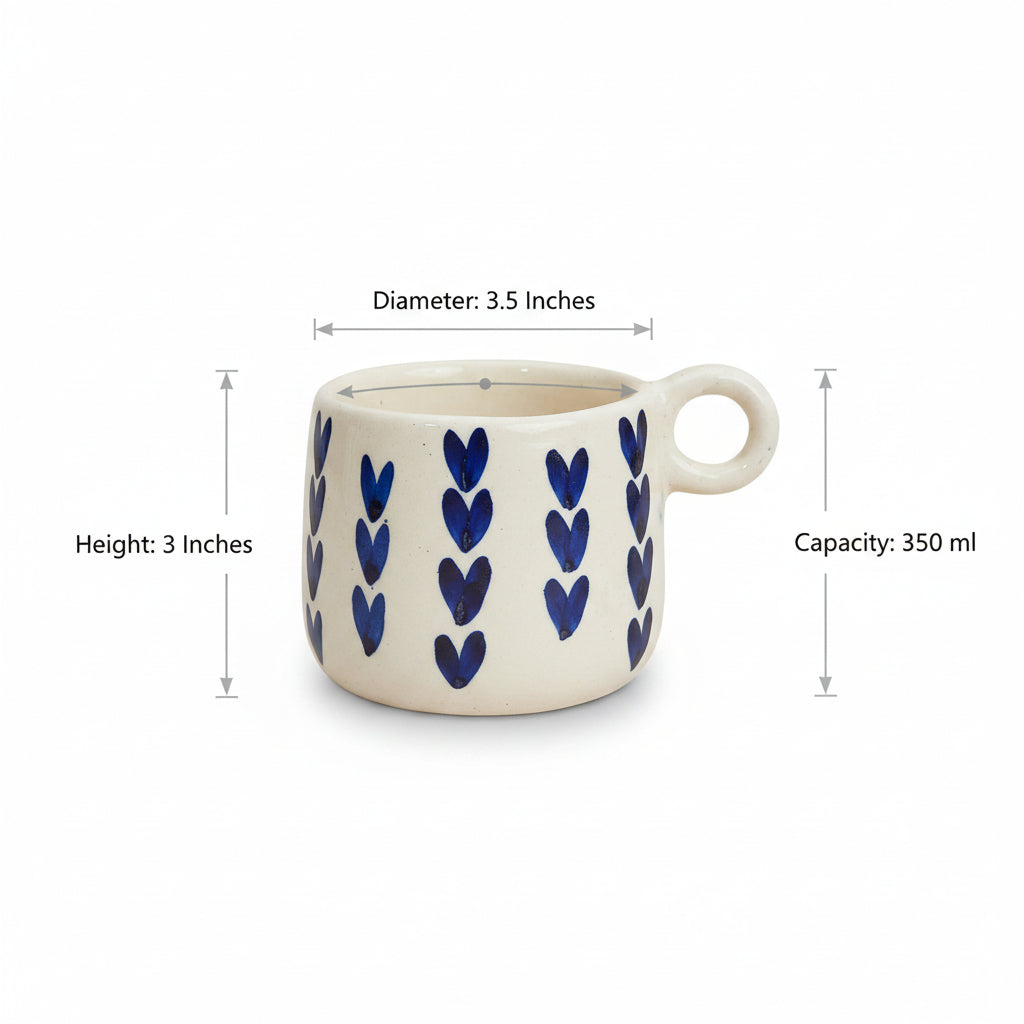 Handcrafted Ceramic Mug with Dark Blue Heart Design (350ml)