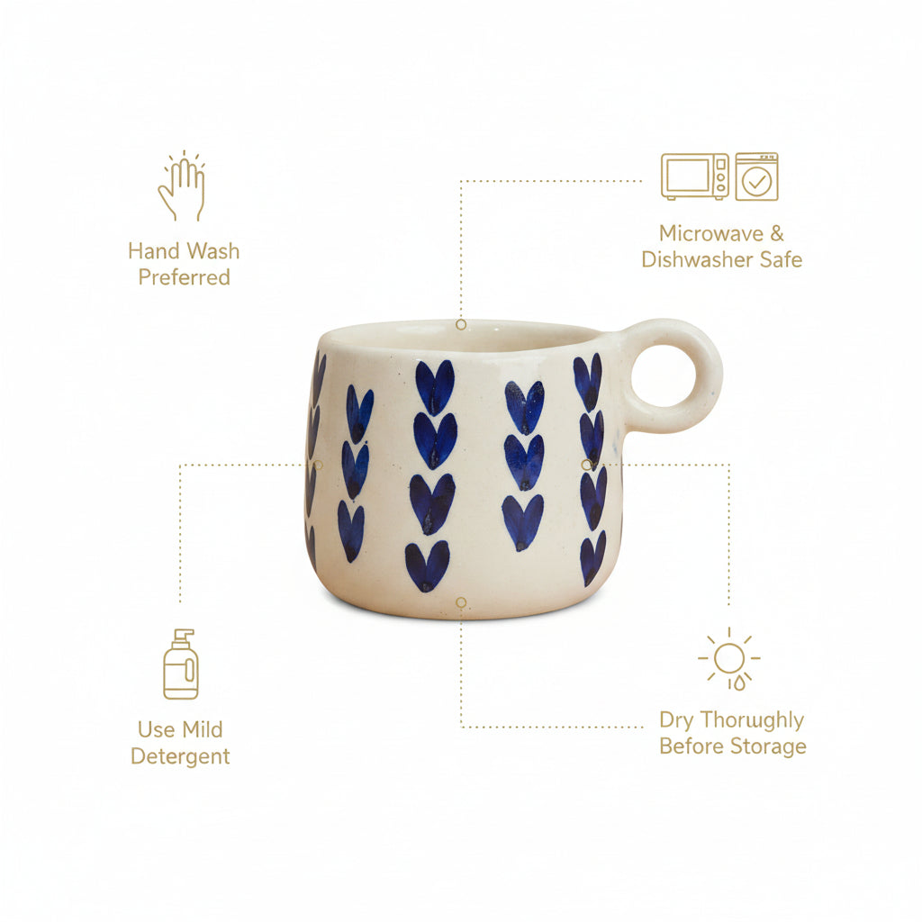 Handcrafted Ceramic Mug with Dark Blue Heart Design (350ml)