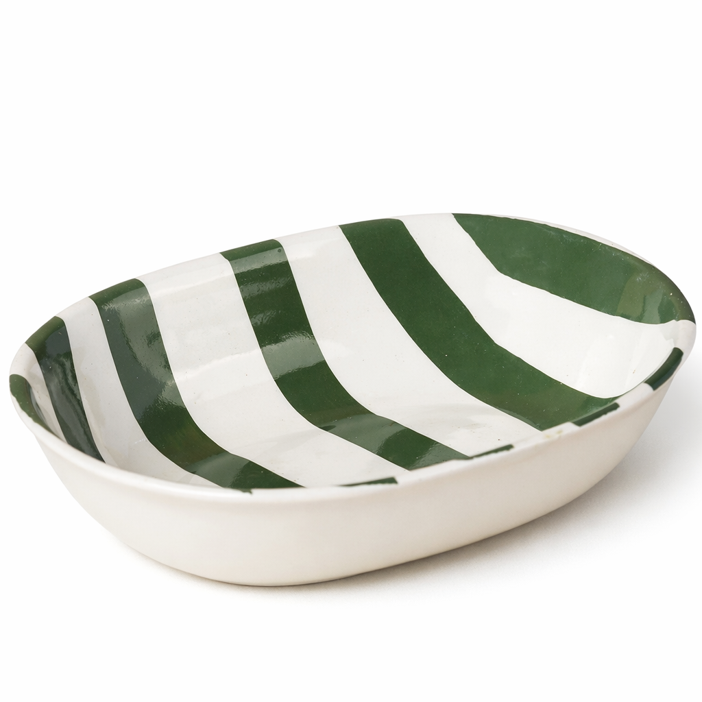 Vintage Army Green Stripe Ceramic Bowl