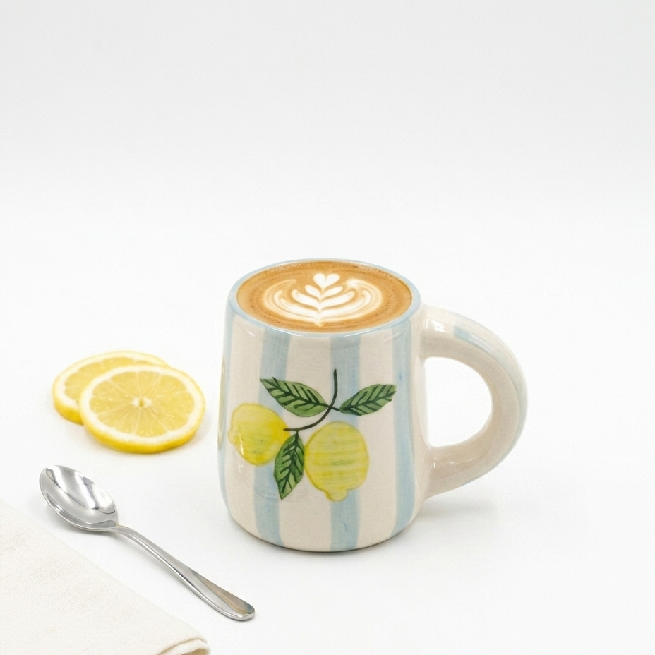 Lemon Stripe Elegance Ceramic Ceramic Coffee Mug (300 ml)