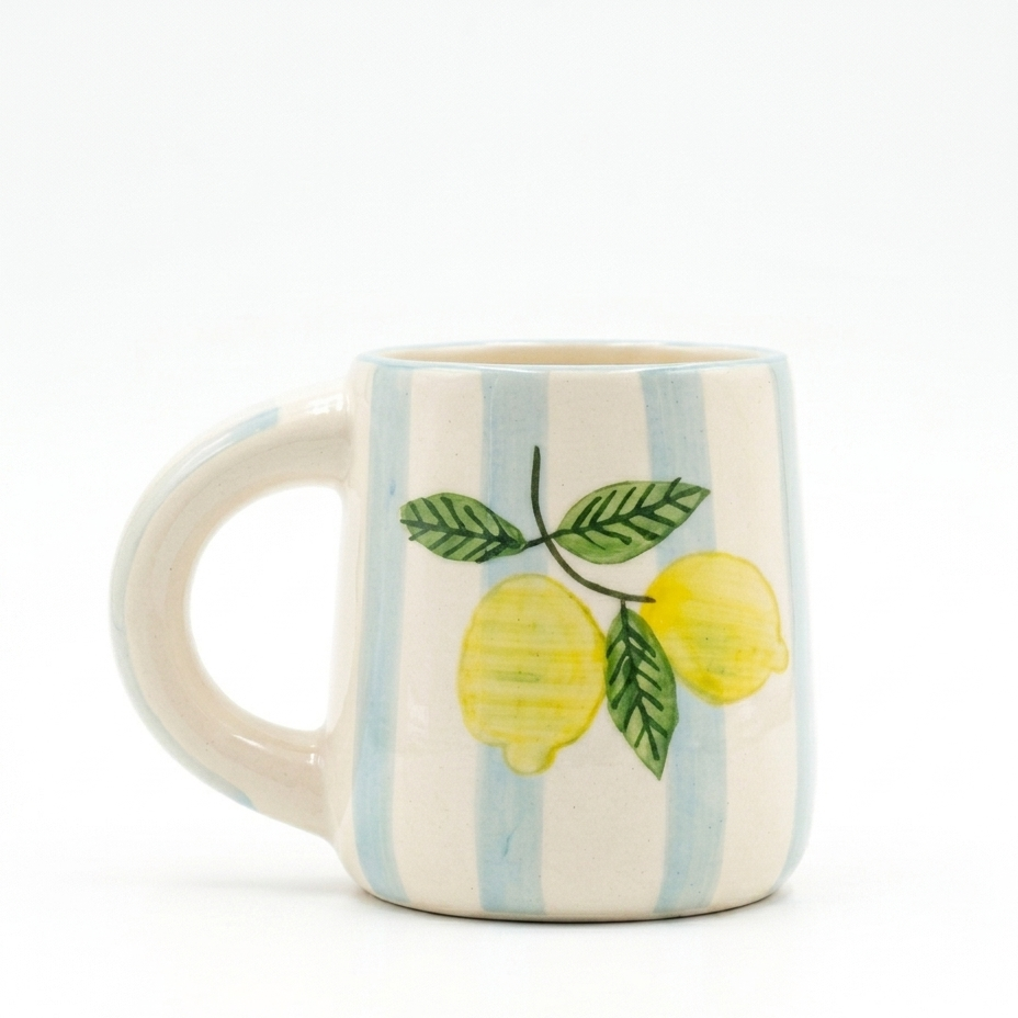 Lemon Stripe Elegance Ceramic Ceramic Coffee Mug (300 ml)