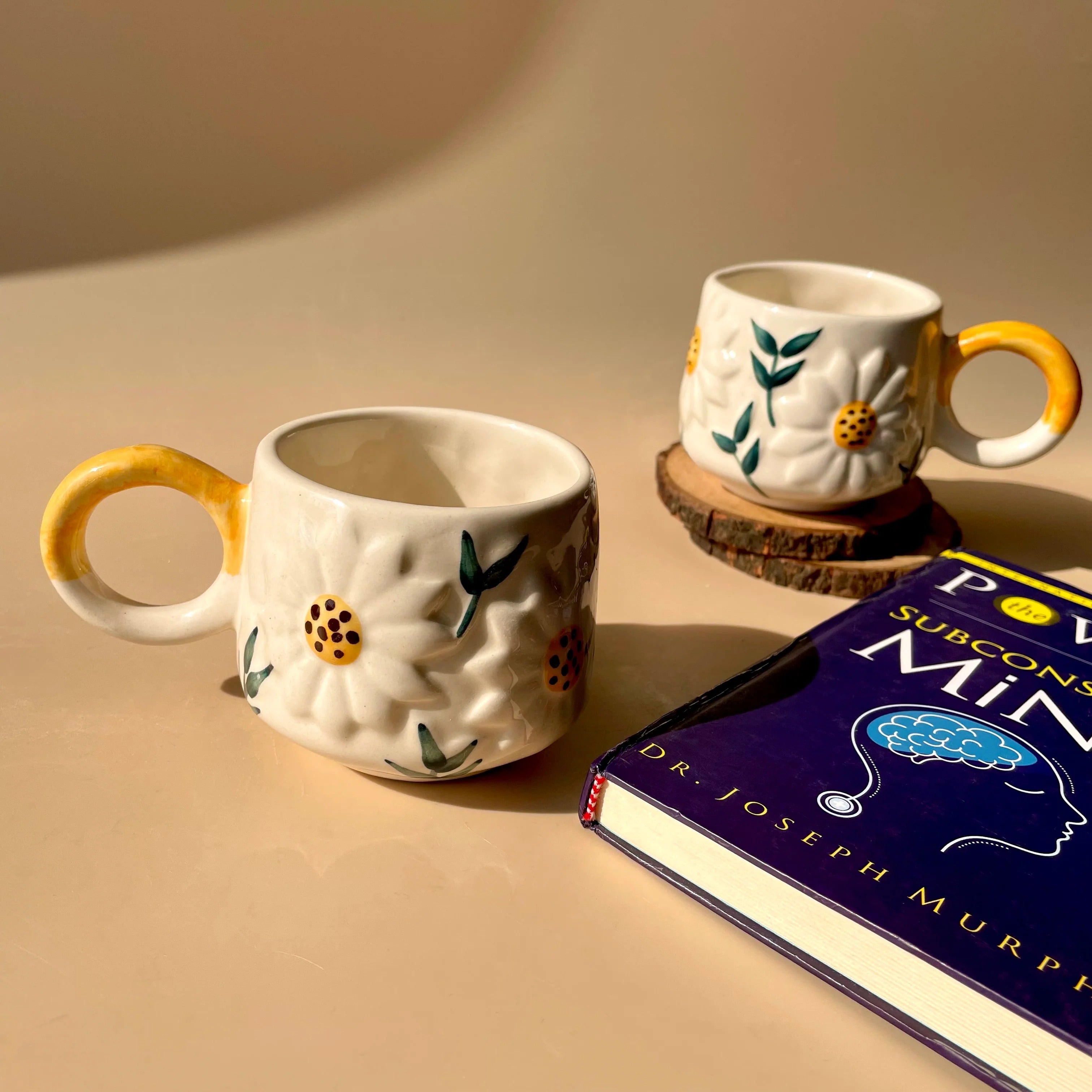 Embossed Sunflower Ceramic Mug