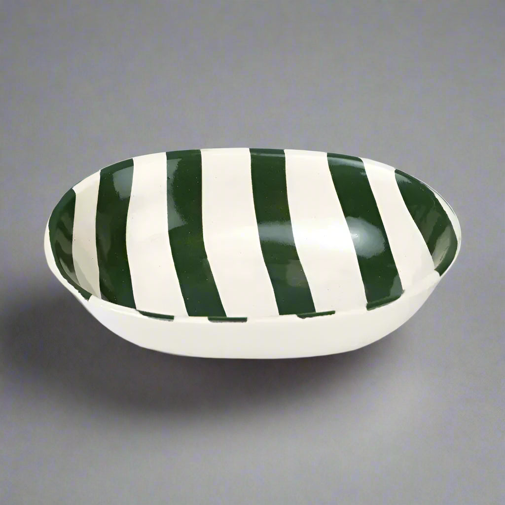 Vintage Army Green Stripe Ceramic Bowl