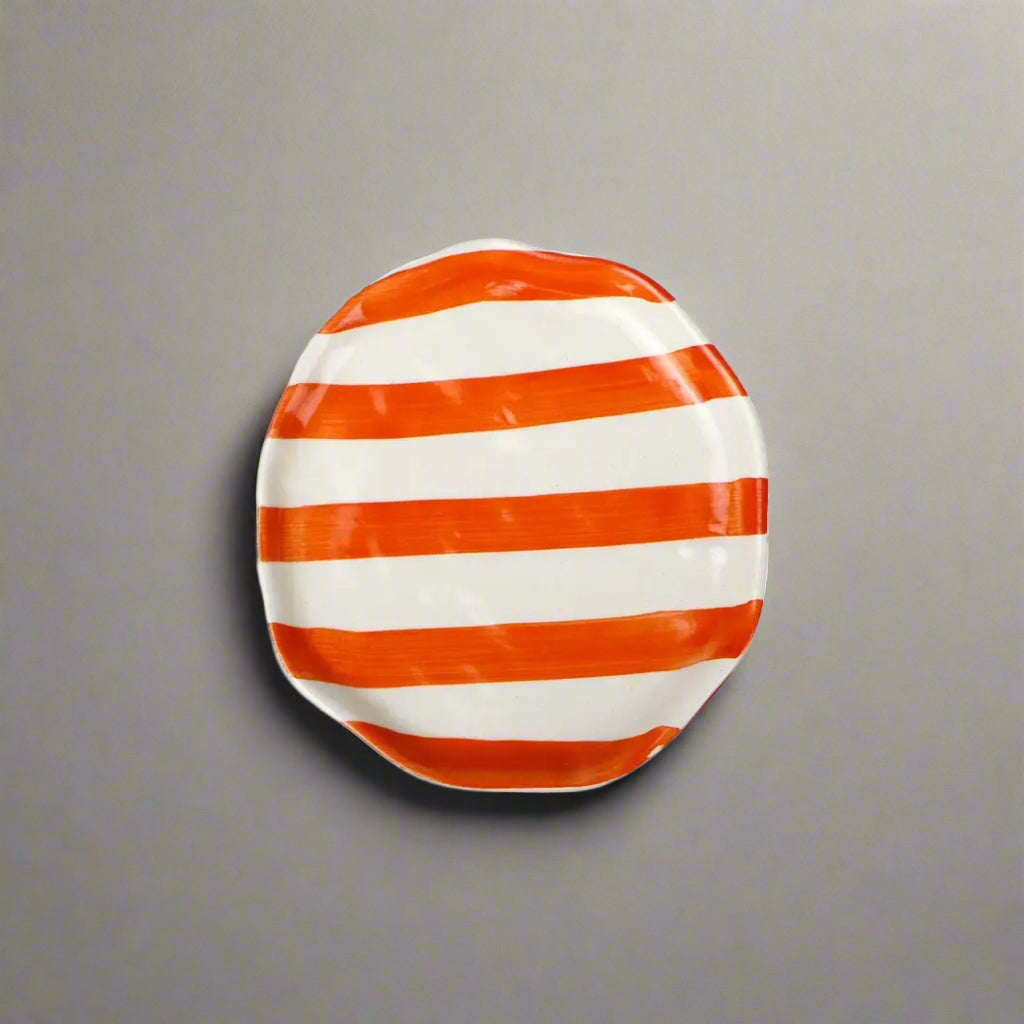 Orange Stripe Ceramic Plates Set of 2