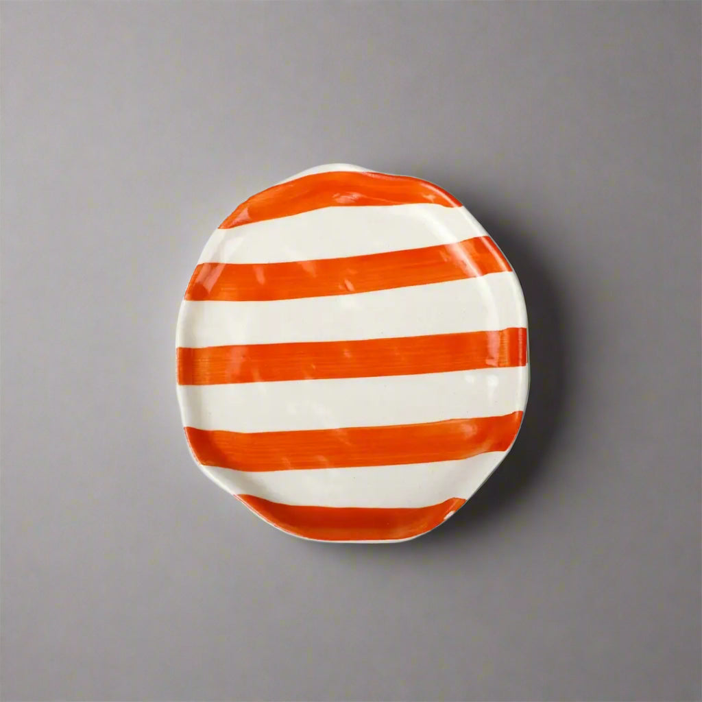 Orange Stripe Ceramic Plates Set of 2