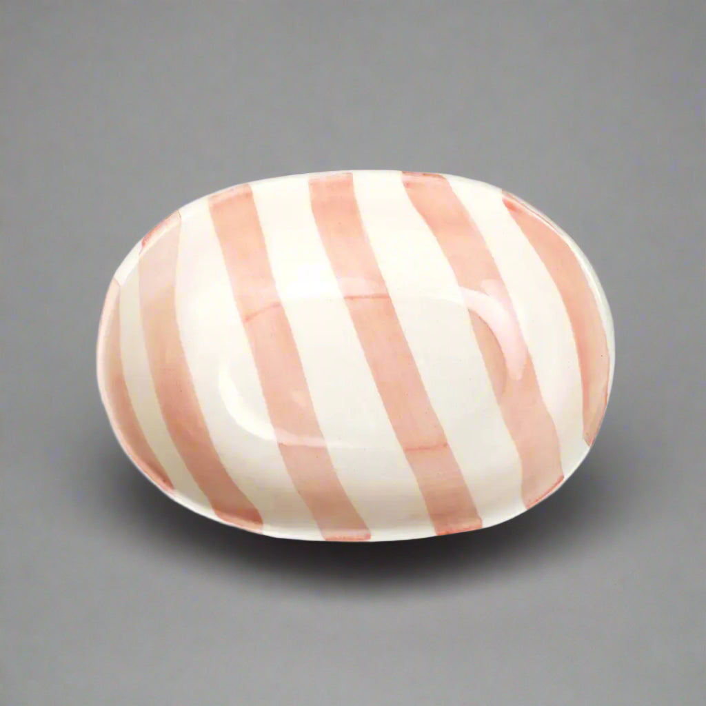 Vintage Pastel Pink Stripe Ceramic Bowl