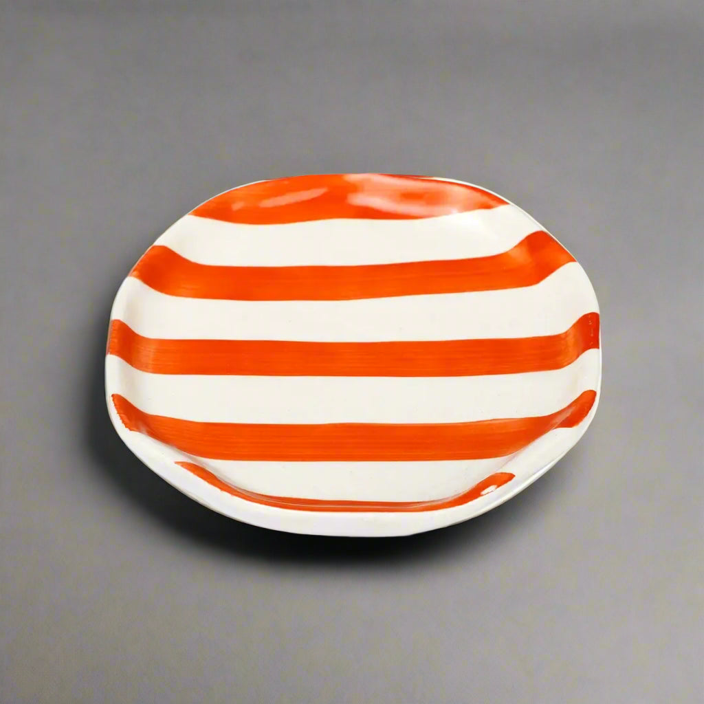 Orange Stripe Ceramic Plates Set of 2