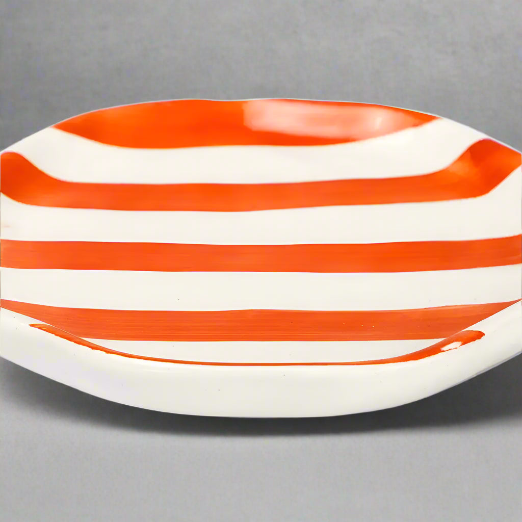 Orange Stripe Ceramic Plates Set of 2
