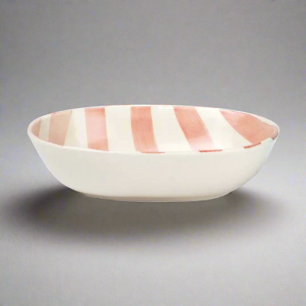 Vintage Pastel Pink Stripe Ceramic Bowl