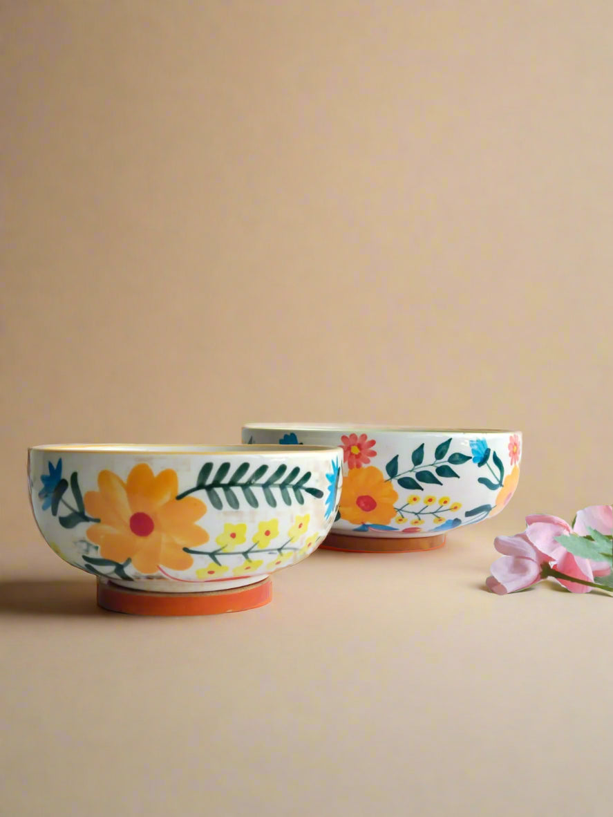 Floral Extravaganza Ceramic Bowl - (Large & Small)