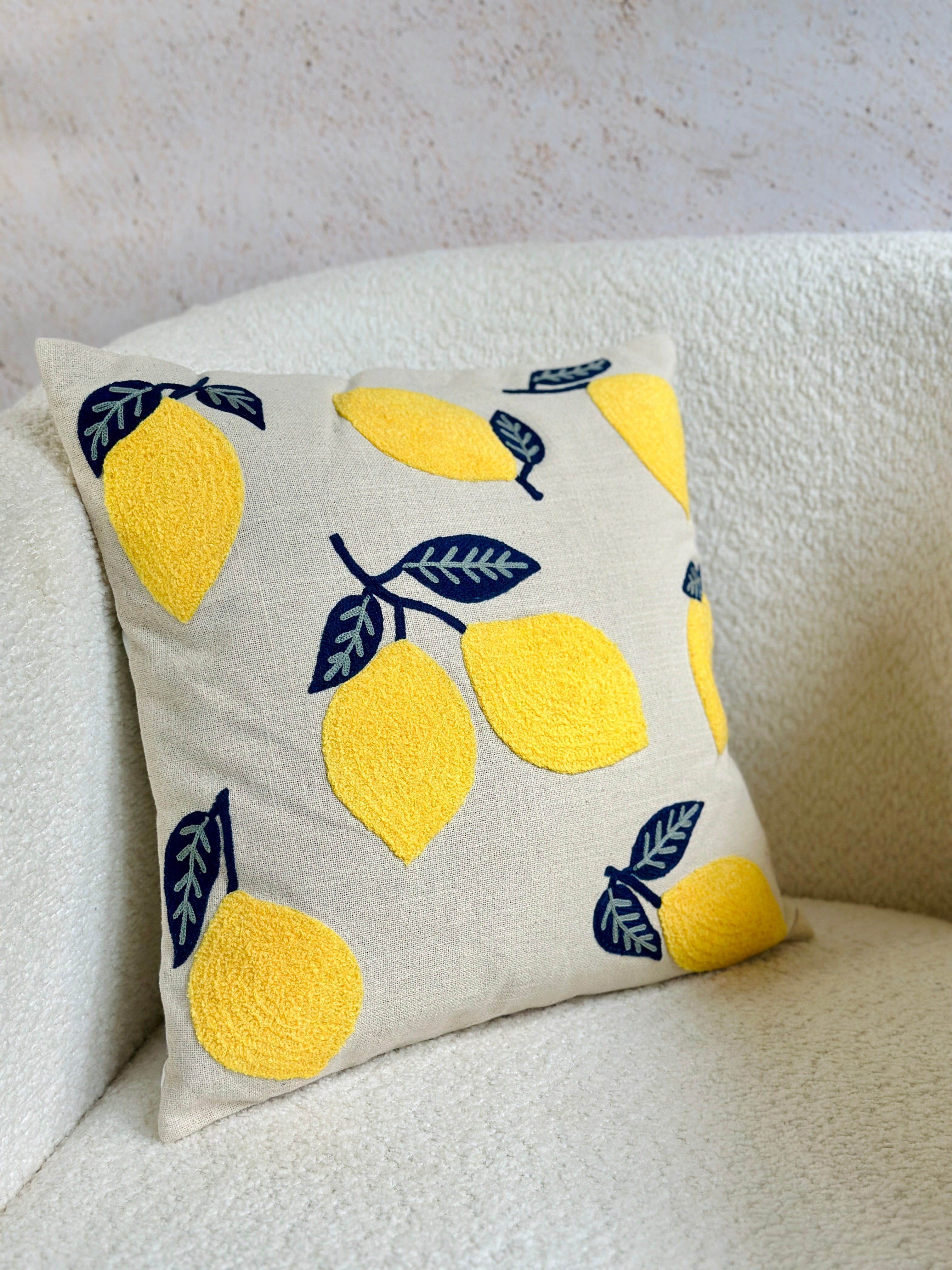 lemon embroidered cushion cover nurture india
