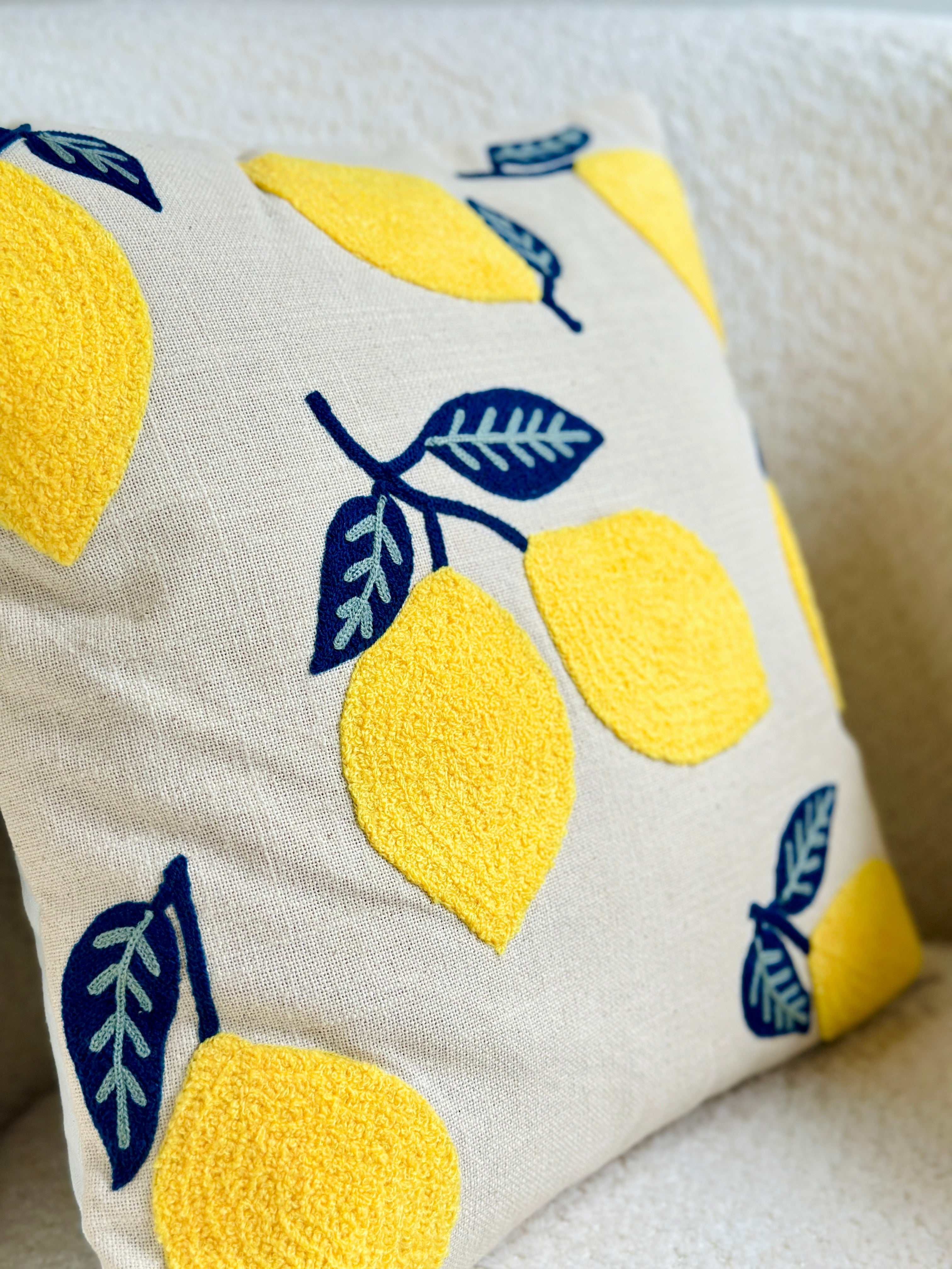 lemon embroidered cushion cover nurture india