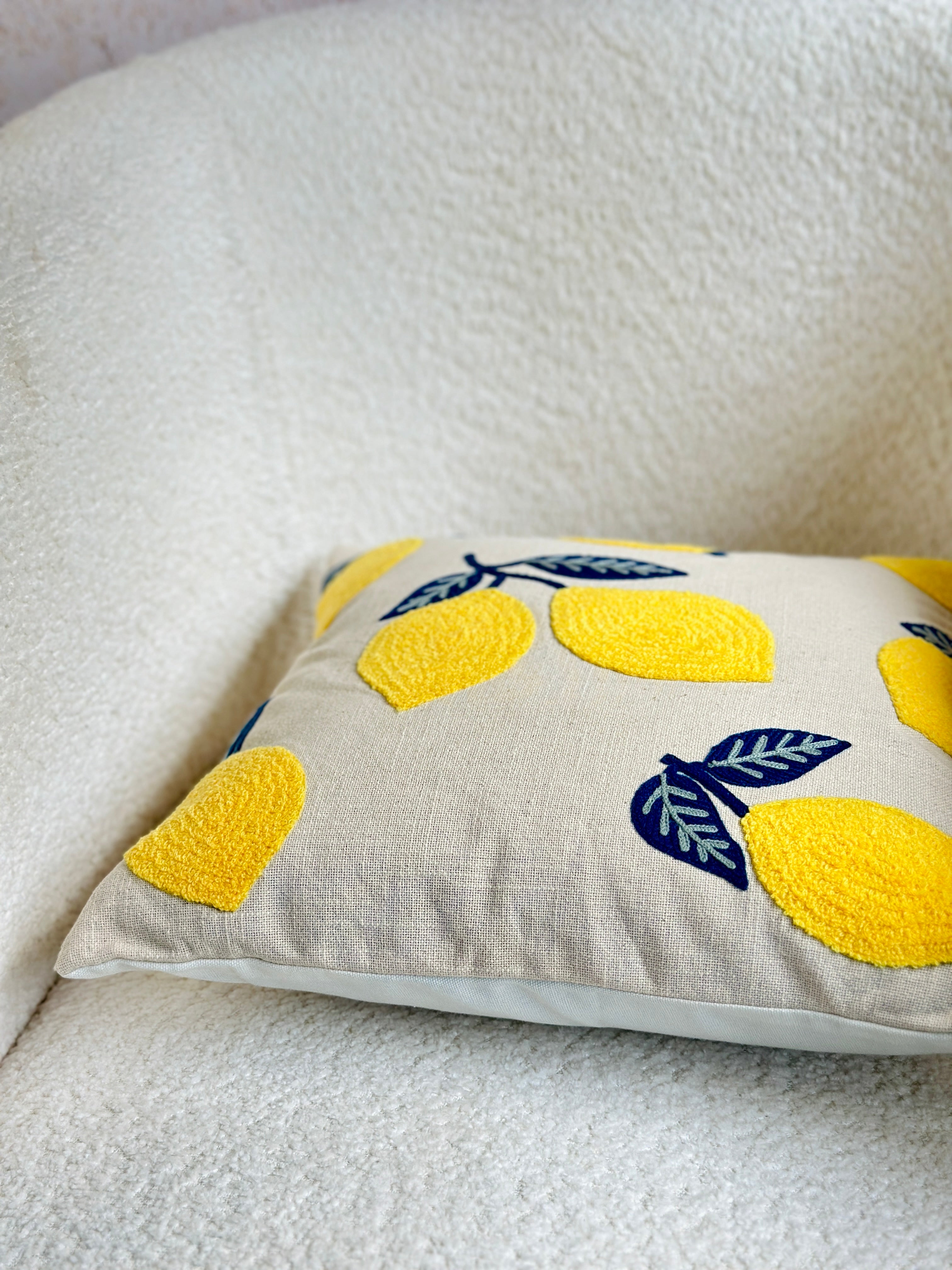 lemon embroidered cushion cover nurture india
