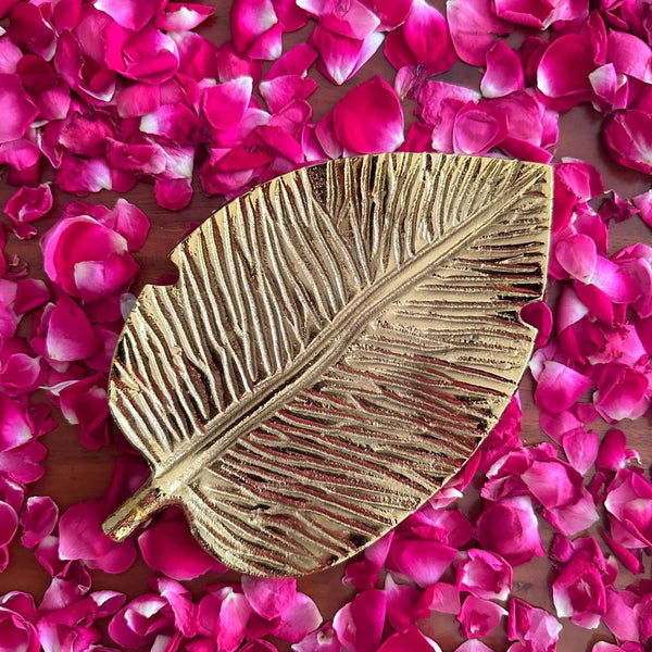 Monstera Leaf Inspired Gold Decorative Plate - Small - Nurture India