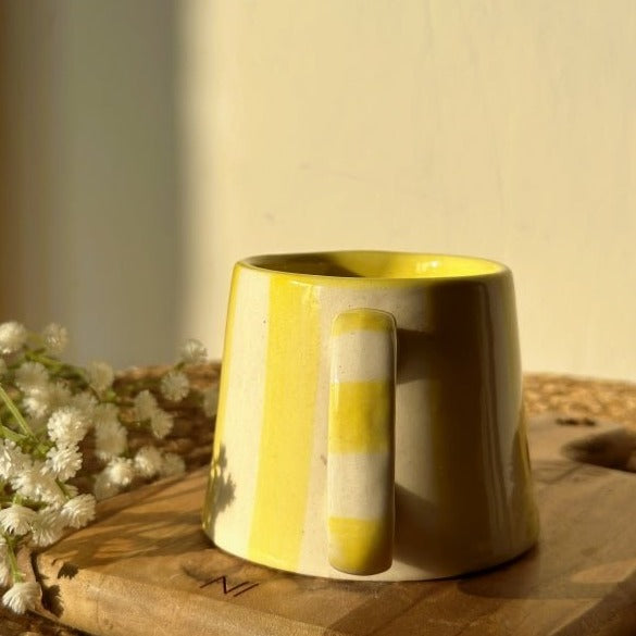 Pastel Yellow Stripe Ceramic Coffee Cup - 220ml Capacity - Nurture India
