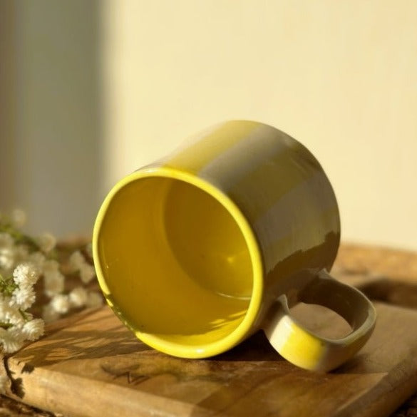 Pastel Yellow Stripe Ceramic Coffee Cup - 220ml Capacity - Nurture India