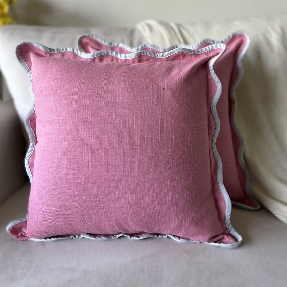 Pink Scallop Cushion Cover - Elegant (16x16 ) Size - Nurture India