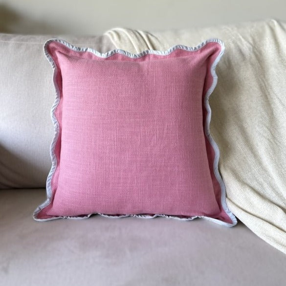 Pink Scallop Cushion Cover - Elegant (16x16 ) Size - Nurture India