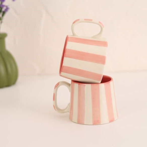 Pink Stripe Ceramic Mug - 220ml Capacity & Elegant Design - Nurture India