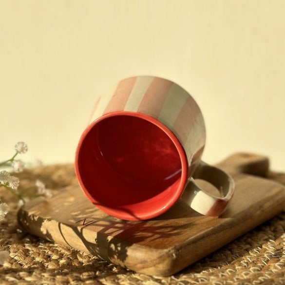 Pink Stripe Ceramic Mug - 220ml Capacity & Elegant Design - Nurture India