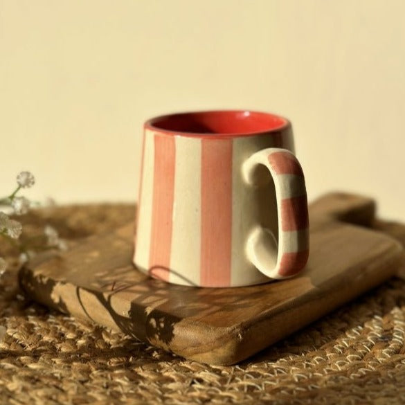 Pink Stripe Ceramic Mug - 220ml Capacity & Elegant Design - Nurture India