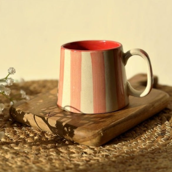 Pink Stripe Ceramic Mug - 220ml Capacity & Elegant Design - Nurture India