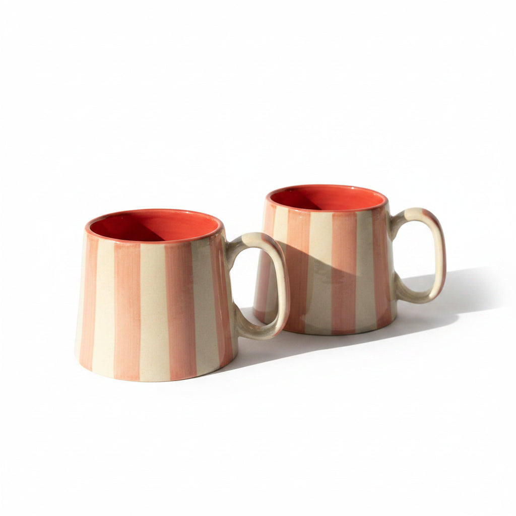 Pink Stripe Ceramic Mug - 220ml Capacity & Elegant Design - Nurture India