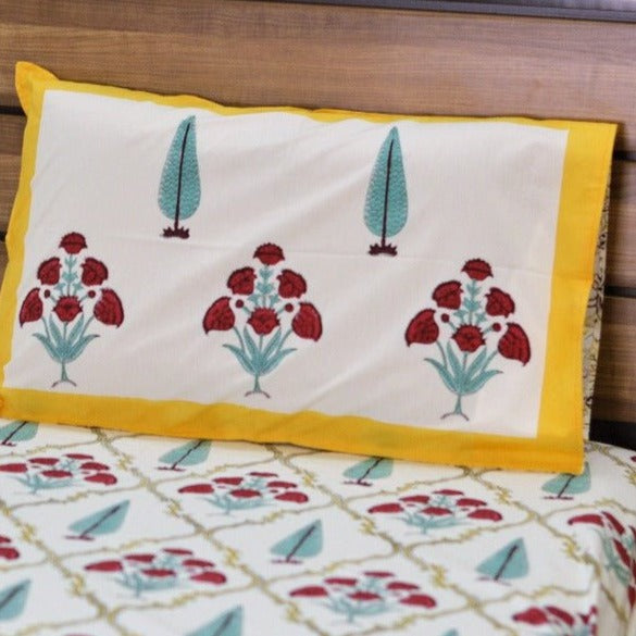 Poppy Yellow Double Bedsheet With Pillow Covers - Nurture India