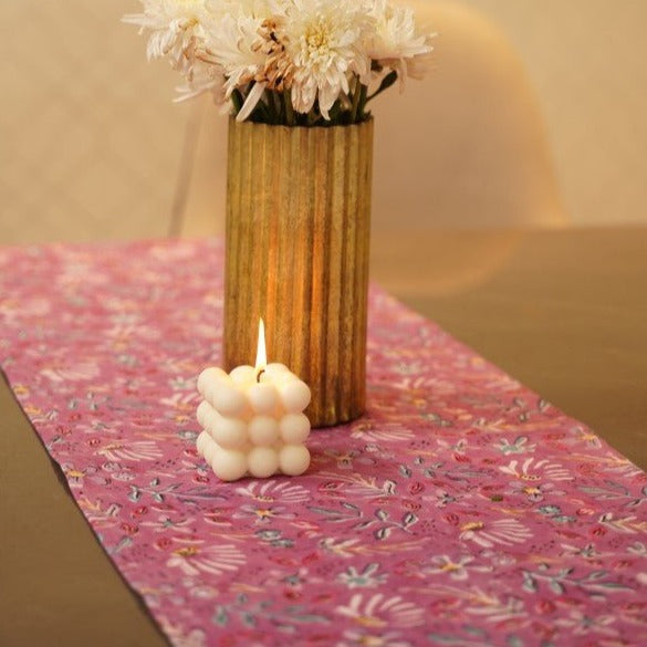 Purple Blooming Cotton Table Runner - Elegant Home Decor - Nurture India