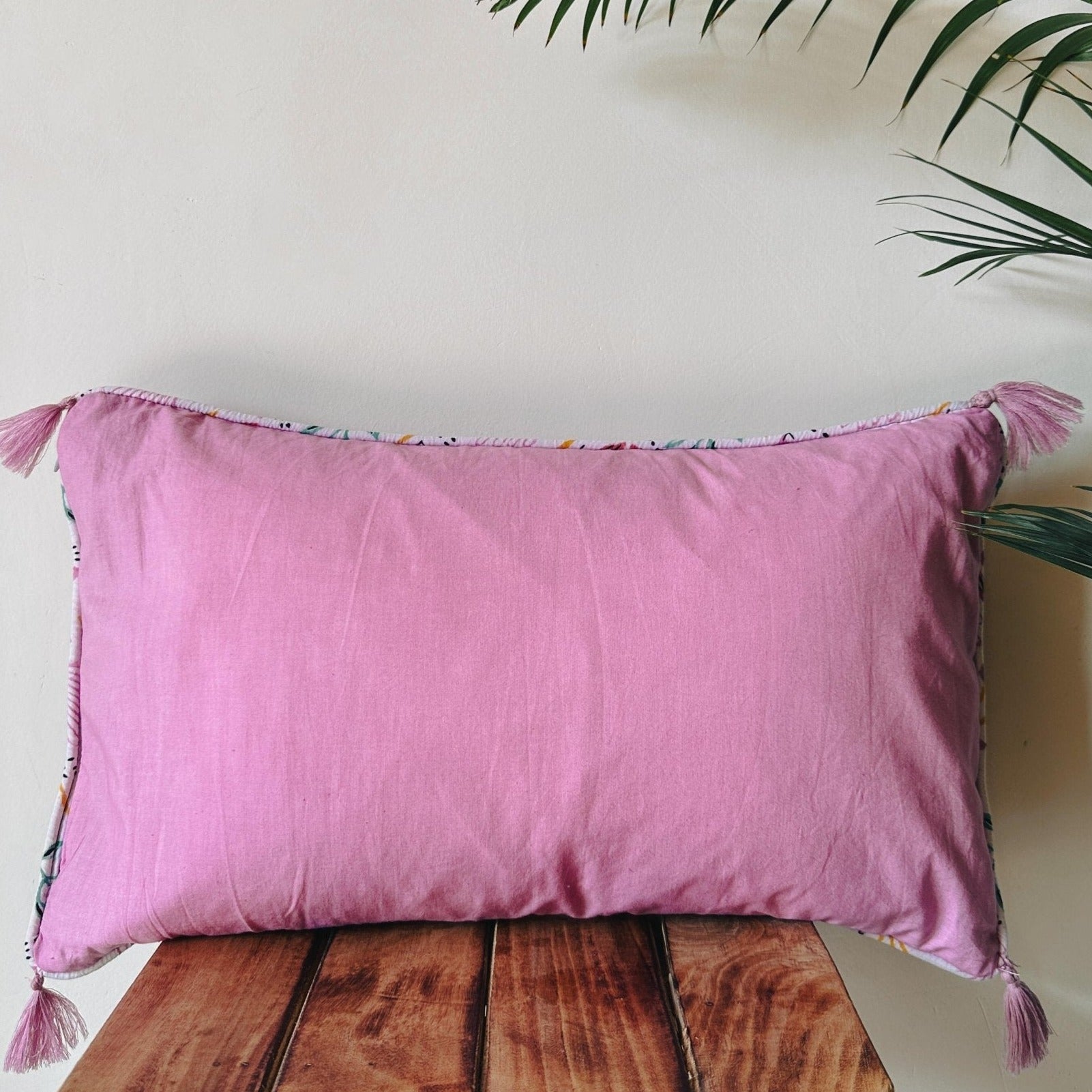 Purple Flower Trail Handblockprinted Lumbar Cushion Cover - Nurture India