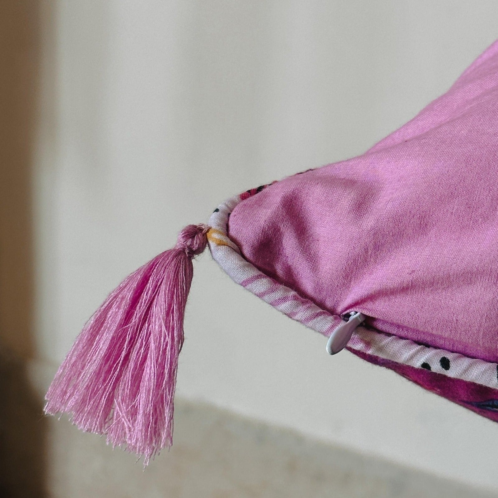 Purple Flower Trail Handblockprinted Lumbar Cushion Cover - Nurture India