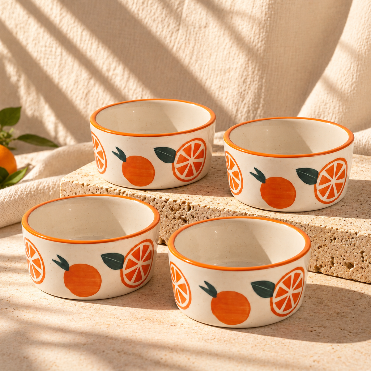 Narangi Orange Ceramic Ramekin Bowls Set of 4
