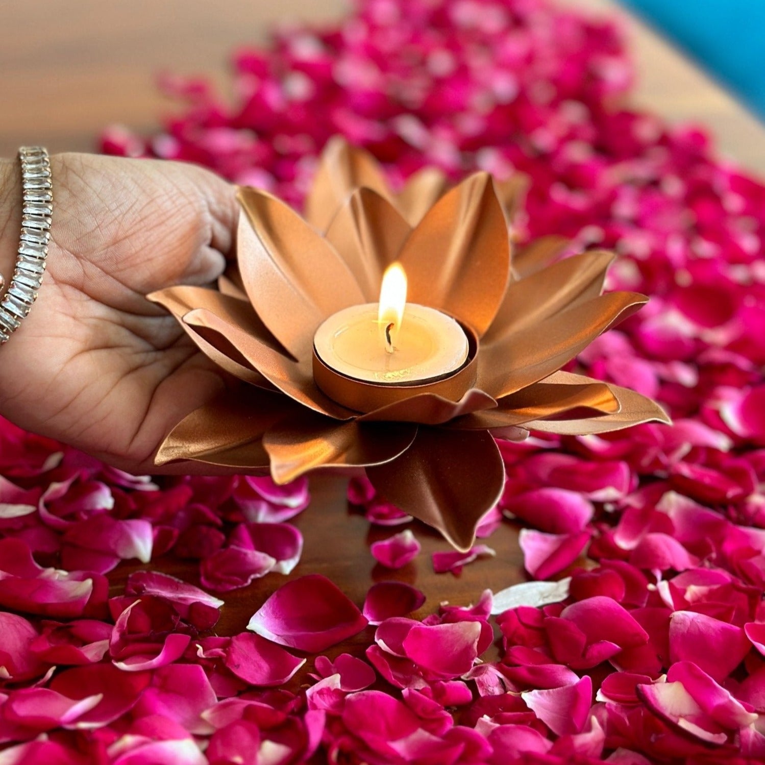 Rose Gold Lotus Tealight Holder Set of 2 - Nurture India