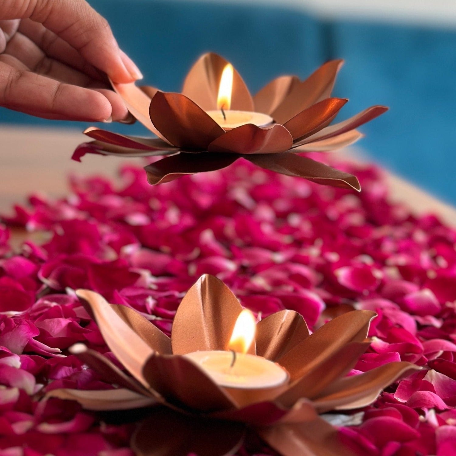 Rose Gold Lotus Tealight Holder Set of 2 - Nurture India