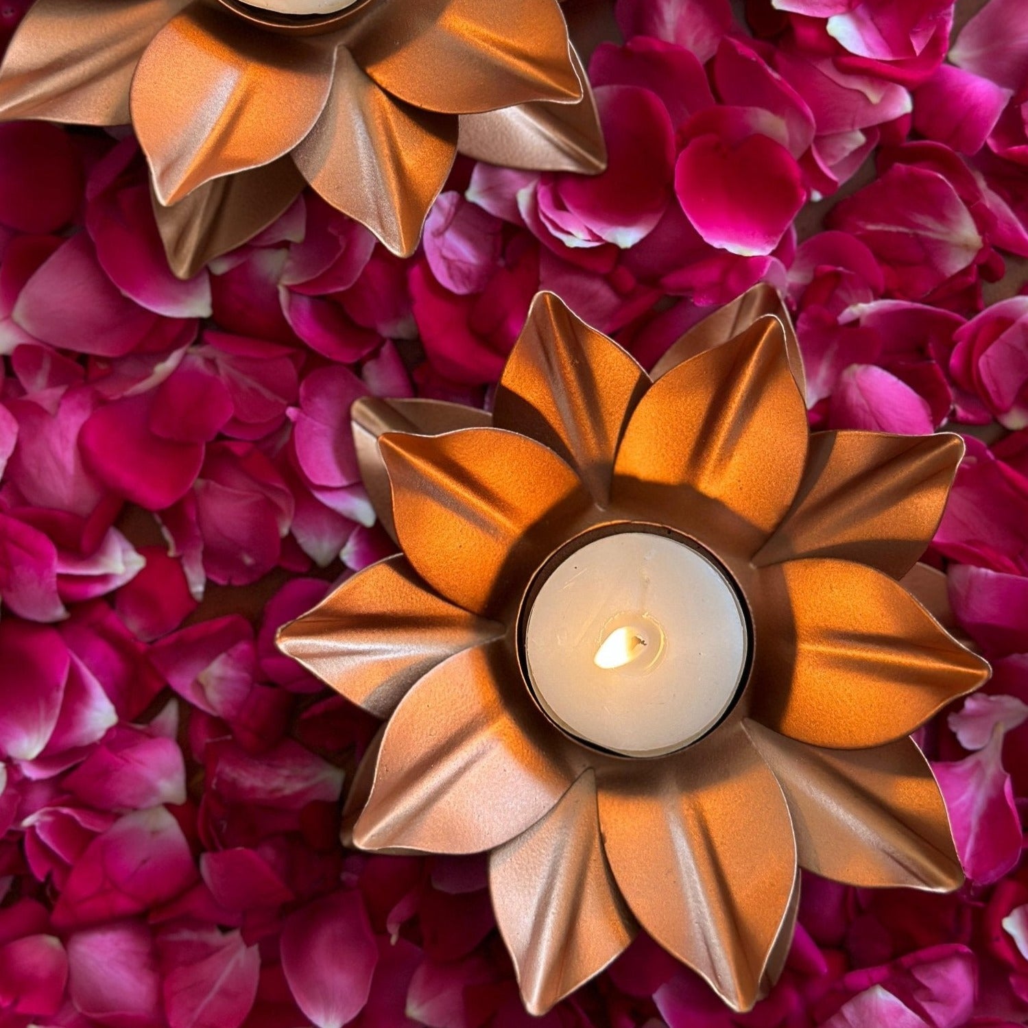 Rose Gold Lotus Tealight Holder Set of 2 - Nurture India