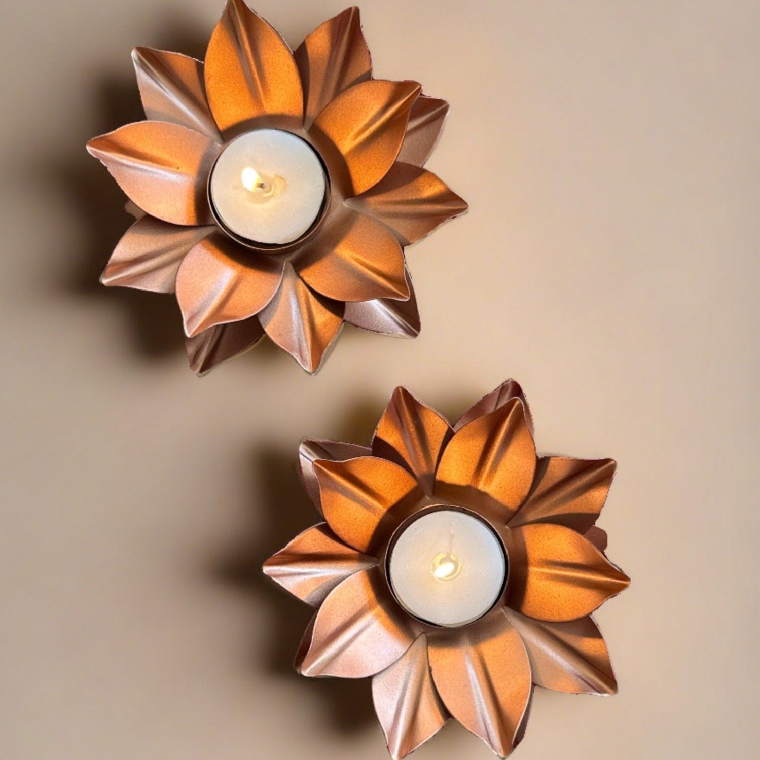 Rose Gold Lotus Tealight Holder Set of 2 - Nurture India