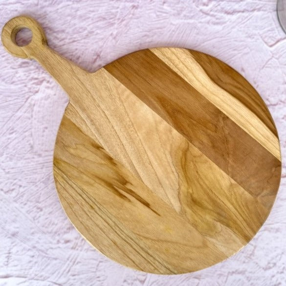 Round Teak Wood Platter - Large Serving Board for Veggies, Cheese, and Kebabs - Nurture India