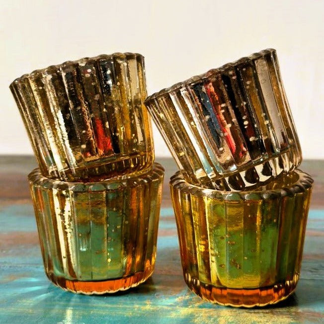 Scalloped Golden Antique Glass Tealight Candle Holder - Nurture India