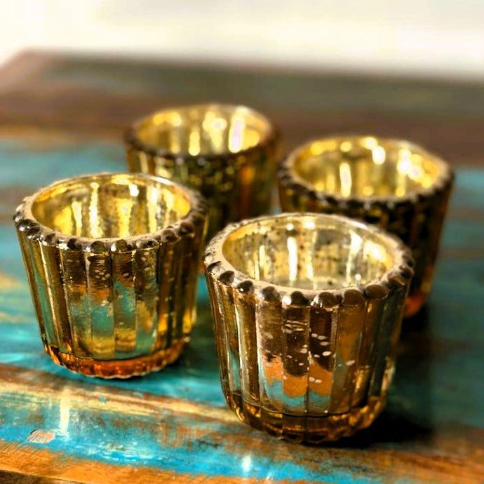 Scalloped Golden Antique Glass Tealight Candle Holder - Nurture India