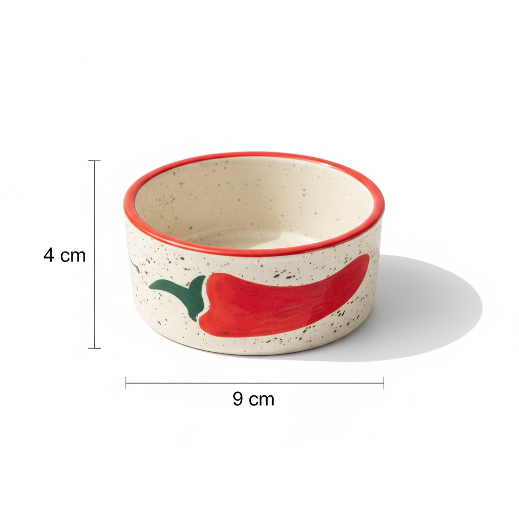 Four ceramic ramekins with red rims on a white background