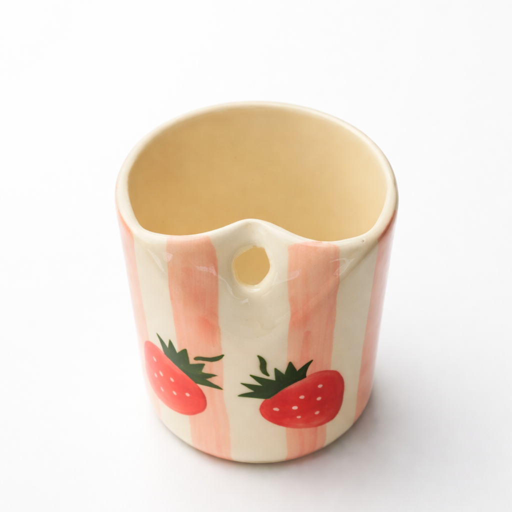 Stripe Strawberry Ceramic Glass without Straw