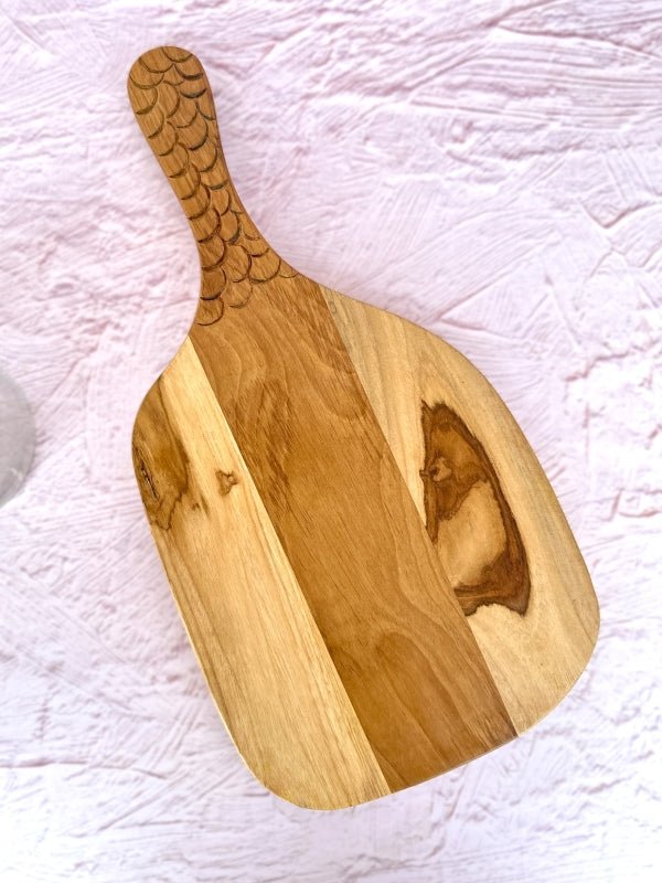 Teak Wood Chopping Board with Carving - Nurture India