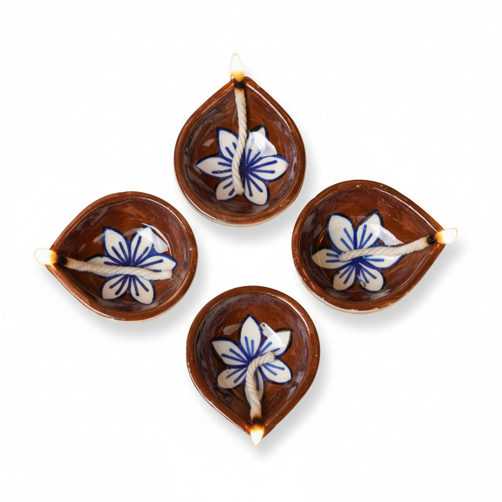 Terracotta Bloom Ceramic Diya's Set of 4